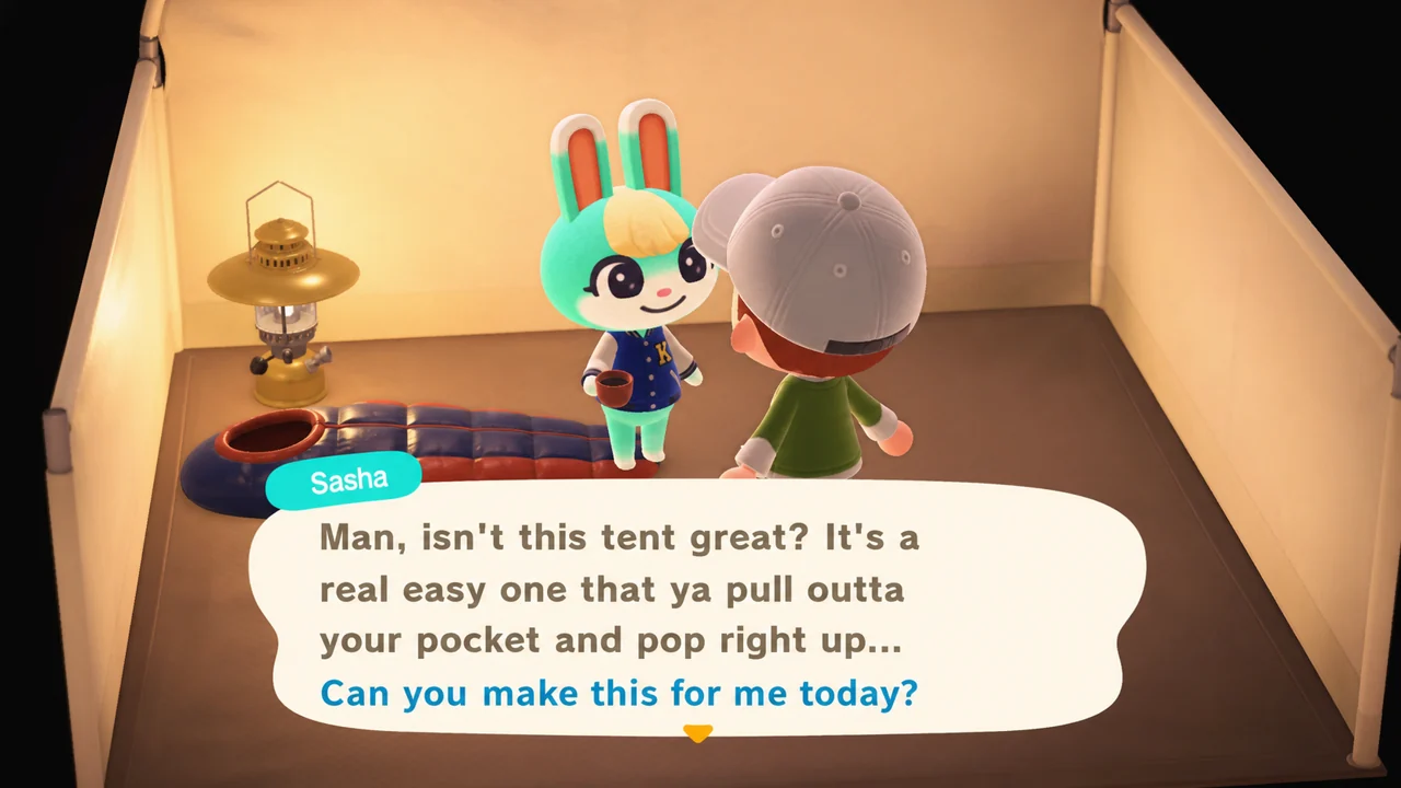Villager inside the campsite asking for a DIY request